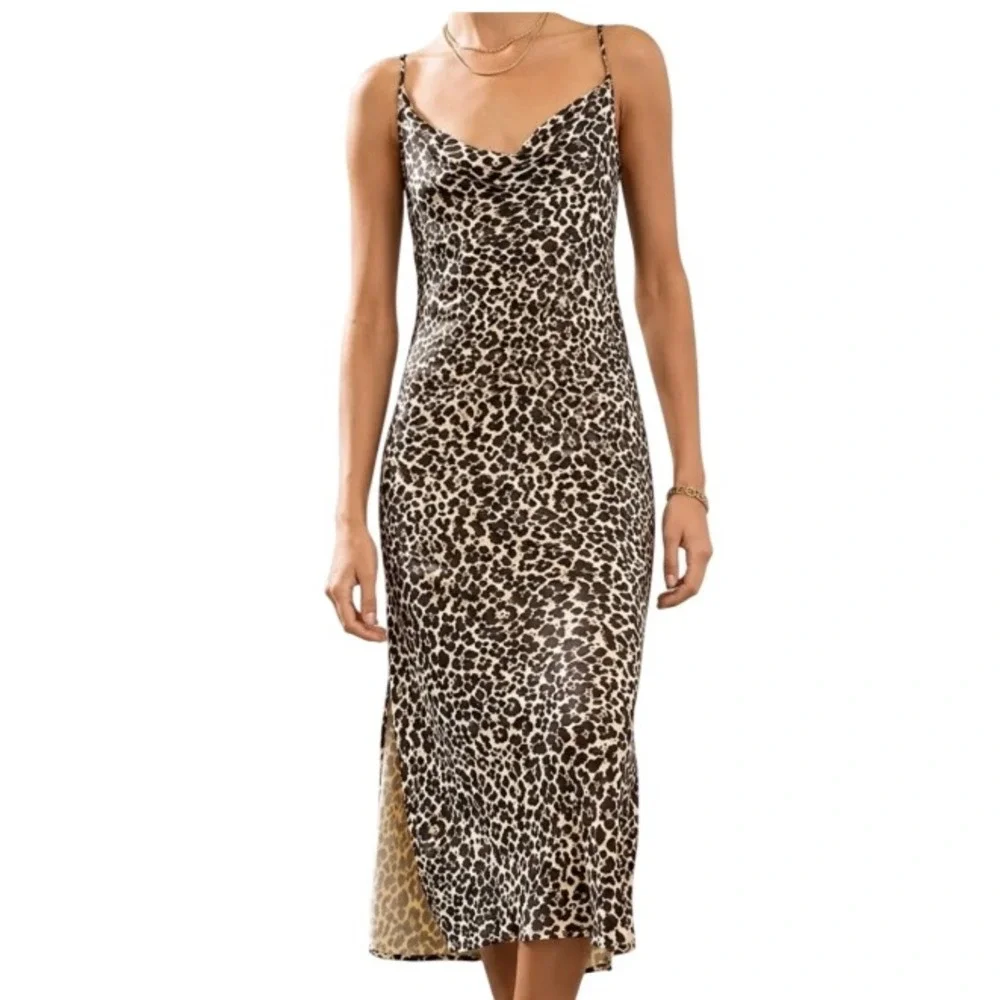 Anthropologie Womens 2X Elyse Leopard Print Bias Midi Slip Dress